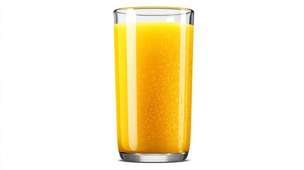 Realistic mango juice in a tall glass with pulp texture vibrant yellow orange color isolated on plain background hyper realistic rendering with no shadows cut out on isolated transparent background