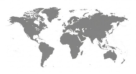 Flat blank world map in soft grey tone with no text, perfect for infographic overlay or data visualization