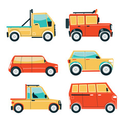 Car icons collection in flat style with Urban city cars and vehicles transport concept