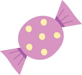 Round candy in wrapper. Sweet dessert hand drawn. Isolated vector illustration on transparent background.