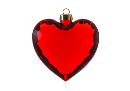 A shiny red heart shaped christmas ornament