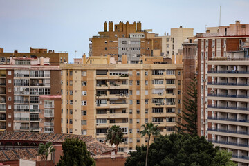 Malaga Spain April 6th 2025 Aerial Panoramic city view Blue sky with white clouds , sea in the...