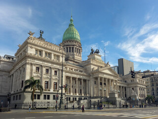 Naklejka premium Buenos Aires, Argentina - Jun 3, 2025: The greco-roman facade of the National Congress Palace, from 1906, in Buenos Aires, Argentina. Copy Space