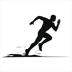 A dynamic silhouette of a male runner in full sprint, showcasing speed and athleticism against a light backdrop