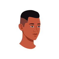 Portrait of a young man with dark hair and a fade haircut looking to the side