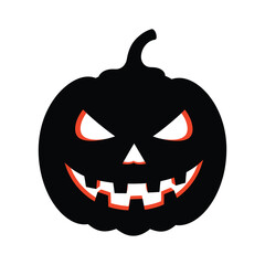 A scary black silhouette of a halloween pumpkin jackolantern isolated on white background, with a spooky carved face