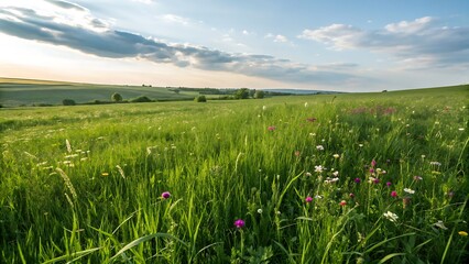 wheat field and blue sky،agriculture, summer, wheat, blue, spring, cloud, countryside, rural, farm, horizon, plant, clouds, country, land, season, crop, lawn, outdoors