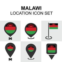 Malawi-themed location markers using national flag and African design elements.