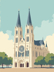 Fototapeta premium Reims, France – Reims Cathedral façade with Gothic spires and stained glass details