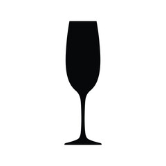 A black silhouette of a champagne glass is isolated on white background, representing a celebratory toast