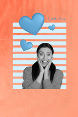 3d trendy vertical banner creative collage of happy girl guy receive like reaction popular blog...