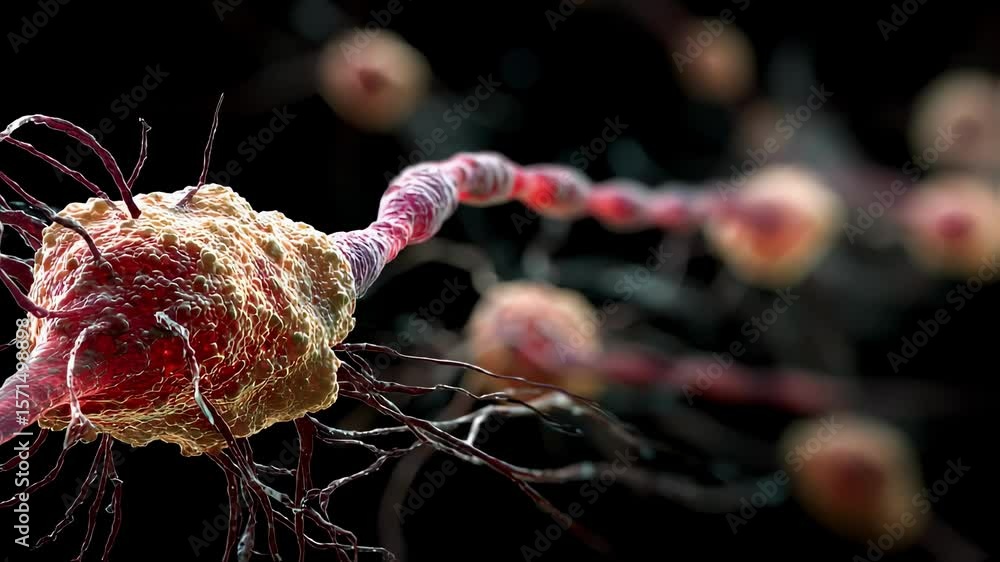 Poster detailed 3d rendering of interconnected neurons transmitting signals through axons and dendrites, il