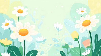 Illustration of white daisies in a garden setting.