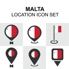 Mediterranean-inspired Malta pins using national flag and clean design.