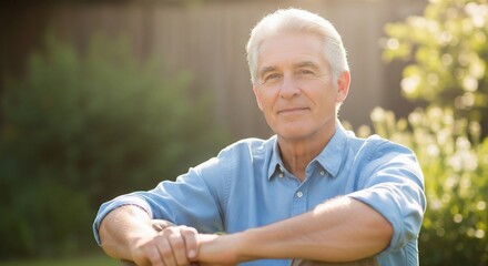 Relaxed Senior Man Outdoors in a Light Blue Shirt