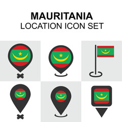 A set of Mauritania location icons with bold flag-inspired designs.