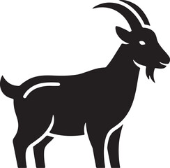 Obraz premium Simple black silhouette illustration of a goat in a standing position looking toward the right.