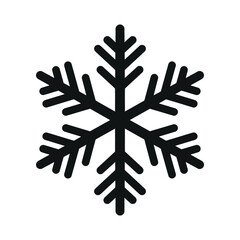 A simple black snowflake isolated on white background, representing winter, christmas, and the beauty of icy crystals