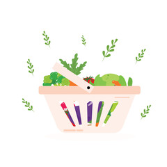 Fresh and organic vegetables in shopping basket