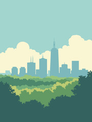 Naklejka premium Nanterre, France – urban skyline with La Défense towers and green park contrasts