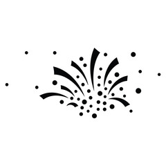 A black firework exploding with sparks is isolated on white background, representing celebration and festivity