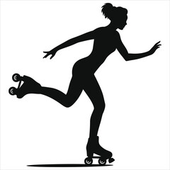 Vector Silhouette of a Woman Roller Skating/A powerful silhouette of a woman roller skating, conveying energy and motion.