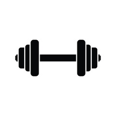A black dumbbell, isolated on white background, represents fitness, exercise, and strength training
