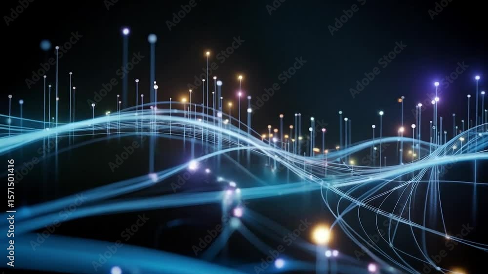 Aufkleber abstract network connections flow with luminous data points and sleek lines