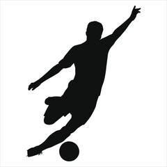 Dynamic Soccer Player Vector Silhouette in Action/A dynamic silhouette of a soccer player in mid-action, kicking a soccer ball.