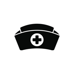 Black and White Nurse Hat Icon with Cross Symbol