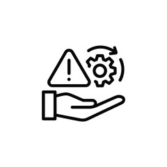 Risk management with automation process and hand holding caution sign