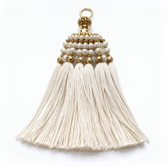 Elegant ornamental tassel with textured embellishments on a simple backdrop on white background