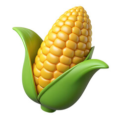 A bright yellow corn cob with green husks isolated on transparent background