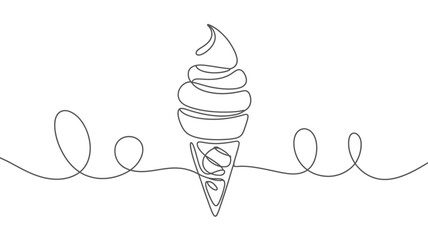 Elegant One Line Drawing of a Delicious Ice Cream Cone Dessert