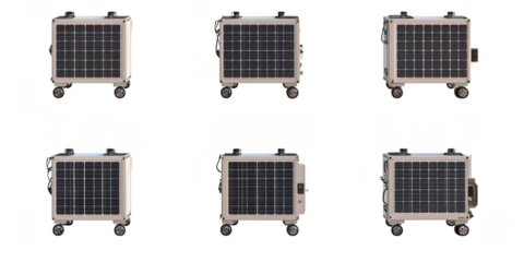 Solar panels on portable units on transparent png background
