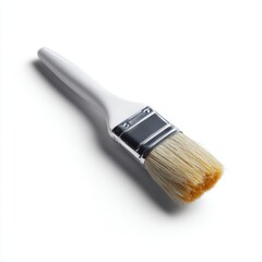 A single, clean, white paint brush, isolated on a pure white background. Art, painting.