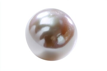 A single, perfectly round white pearl, isolated on a soft white background. Elegance, rarity, value.