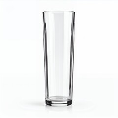 Simple transparent glass tumbler, reflecting light, conveying purity and emptiness on white background