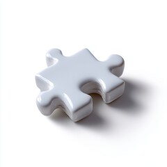 Obraz premium A single, white abstract puzzle piece, interlocking with an invisible piece, isolated on a pure white background. Connection, fitting in.