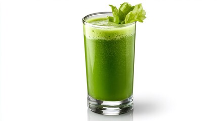 Spinach cucumber and celery green juice blend in a tall slim glass clean and isolated with no background or shadow overlay cut out on isolated transparent removed background