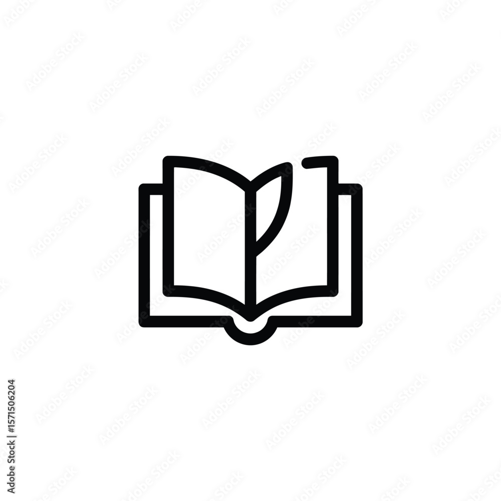 Poster simple outline icon of an open book with a leaf symbol inside