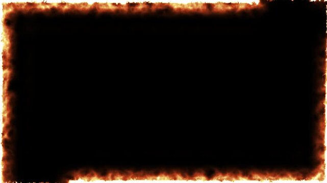Fire neon light rectangle frame loop animated background. Burning neon lights frame box animation seamless loop, alpha channel. Fire line glowing rectangle border 4k video footage