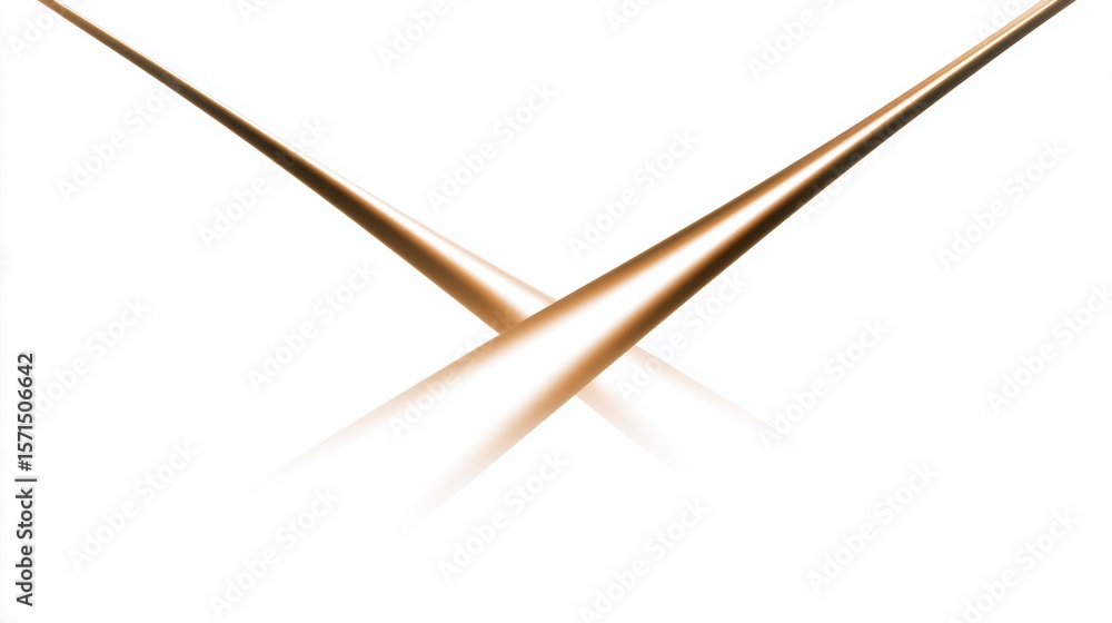 Poster three distinct, glowing lines converging into a single point, isolated on a pure white background. c