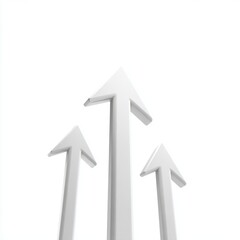 A set of three abstract upward-pointing arrows in different sizes, isolated on a pure white background. Progress, escalation.