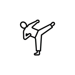 Minimalist line art icon of a person performing a martial arts kick