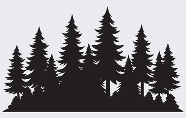 Obraz premium dense forest made by pine tree silhouette Vector Art Illustration, vector set of trees