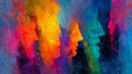 Vibrant abstract depiction of human profiles reflecting connection and diversity