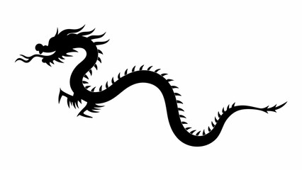 Silhouette illustration of a traditional chinese dragon with detailed features and flowing body shape design