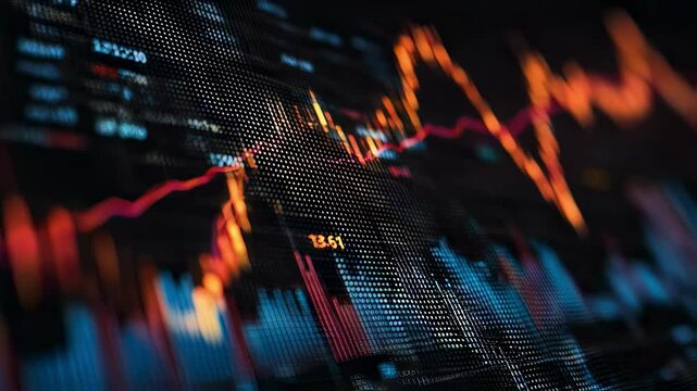 Colorful stock market graph displaying increasing values over time on a digital screen, representing financial growth and investment success