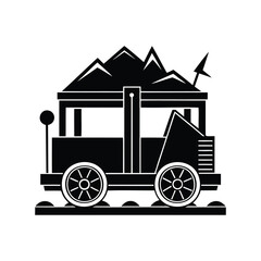Minimalist Monochrome Illustration of a Mine Cart Filled with Resources and Tool